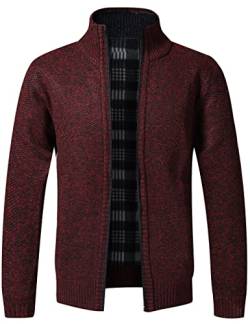 Pinkpum Strickjacke Herren Fleecejacke Sweatjacke Mit Reißverschluss Trachtenjacke, Gestrickt Cardigan Herren Wintermantel Bordeaux rot L von Pinkpum