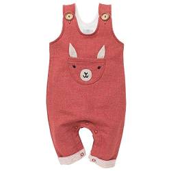 Pinokio - Happy Llama - Overall Baby Mädchen/Jungen - 100% Baumwolle - Latzhose mit Knöpfen Unisex | Ziegelrot Rot | 62,68,74,80,86 (80 cm, Ziegelrot) von Pinokio