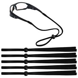 Pinsheng 5 Stück Brillenband, Einstellbar Sport Brillenband mit Schnalle, Anti-Rutsch Brillenhalter Unisex Brillenhalter Glasschnur Lanyard für Sport und Outdoor-Aktivitäten (Schwarz) von Pinsheng