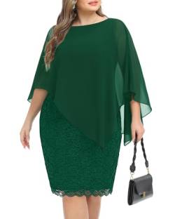 Damen Übergröße Cape Kleid mit Chiffon Overlay Bodycon Spitze Knielang Cocktailkleider, Grün , 52 Mehr von Pinup Fashion