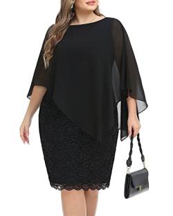 Damen Übergröße Cape Kleid mit Chiffon Overlay Bodycon Spitze Knielang Cocktailkleider, Schwarz, 52 Mehr von Pinup Fashion