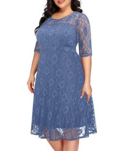 Kleid in Übergröße, für Hochzeitsgäste, halbformelle Spitze, Cocktailkleid, Abschlussfeier, Party, Sommer, Midi-Kleid in A-Linie, Haze Blue, 52 Mehr von Pinup Fashion