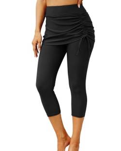 Pinup Fashion Badehose mit hoher Taille, mit Leggings, Surf-Capri-Neoprenanzug, UV-Schwimmbrett-Shorts für Damen, Schwarz, 4X-Large von Pinup Fashion
