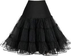 Pinup Fashion Damen Elastische Taille Petticoat Puffy Tutu Tüll Rock Unterrock Party Vintage Kleid Kostüm Cosplay, Schwarz, 50-52 Große Größen von Pinup Fashion