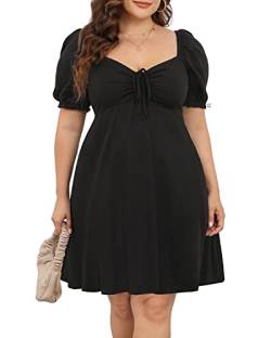 Pinup Fashion Damen Plus Size Casual Puffärmel Smocked Short Sommer Sommerkleid A Linie Babydoll Cute Mini Kleider, Schwarz, 52 Mehr von Pinup Fashion