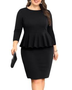 Pinup Fashion Damen Plus Size Schößchen Kleid 3/4 Ärmel Formale Arbeit Business Knielang Bodycon Bleistift Kleider, Schwarz, 56 Mehr von Pinup Fashion