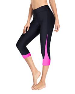 Pinup Fashion Frauen Schwimmen Hosen Hohe Taille UV Rash Guard Sport Capris Badeanzug Schwimmen Leggings, schwarz / rosa, Large von Pinup Fashion