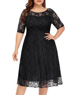 Pinup Fashion Plus Size Kleider für Frauen Spitze Midi Cocktail Party Hochzeit Brautjungfer Swing Kleid Sweetheart Ausschnitt - Schwarz - 52 Mehr von Pinup Fashion