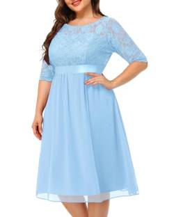 Plus Größe Schatz Hals Spitze Chiffon Hochzeit Gast Kurze Formale Cocktail Midi Frauen Kleid, Hell, blau, 46 Mehr von Pinup Fashion