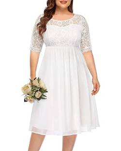 Plus Größe Schatz Hals Spitze Chiffon Hochzeit Gast Kurze Formale Cocktail Midi Frauen Kleid, Weiss/opulenter Garten, 44 Mehr von Pinup Fashion