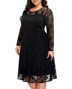 Plus Size Kleider Hochzeit Gast Semi Formale Spitze Cocktail Graduierung Party Sommer Midi A Linie Kleid, Schwarzes Langarmshirt, 48 Mehr von Pinup Fashion