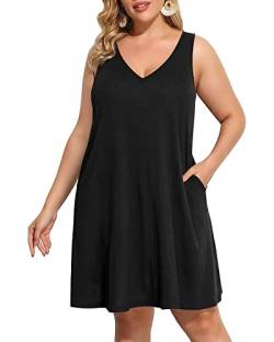 Schwarzes T-Shirt-Kleid in Übergröße für Frauen Casual Sommer Tunika Kleid mit Taschen - Schwarz - 48 Mehr von Pinup Fashion