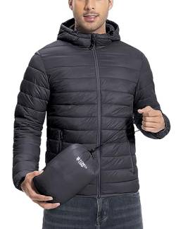 Herren Leichte Steppjacke Daunenjacken-Optik Übergangsjacke Outdoor Winterjacke mit 6 Taschen Schwarz XXL von Pioneer Camp