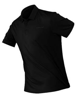 Herren Polo Shirts Kurzarm Golf Tshirts Schnelltrocknend Atmungsaktiv Outdoor Poloshirt Leicht T-Shirt Tops mit Knopfleiste Schwarz M von Pioneer Camp