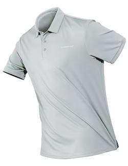 Herren Polo Shirts Kurzarm Golf Tshirts Schnelltrocknend Atmungsaktiv Outdoor Poloshirt Leicht T-Shirt Tops mit Knopfleiste Silberweiß L von Pioneer Camp