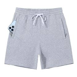 Herren-Shorts mit Reißverschlusstaschen, 14 cm, elastische Taille, lässige Baumwolle, Sweathose für Pyjama, Jogger, Sport, grau, Mittel von Pioneer Camp