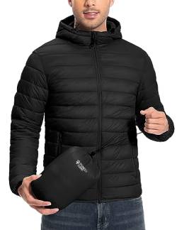 Pioneer Camp Herren Leichte verstaubare Pufferjacke mit Kapuze, isoliert, thermisch, bauschig, Winterjacken für Laufen und Reisen, Schwarz, X-Large von Pioneer Camp