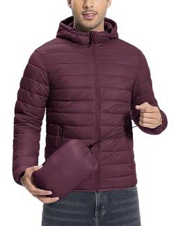 Pioneer Camp Herren Leichte verstaubare Pufferjacke mit Kapuze, isoliert, thermisch, bauschig, Winterjacken für Laufen und Reisen, Weinrot, Large von Pioneer Camp