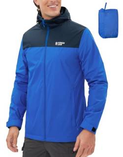 Pioneer Camp Herren-Regenjacke, wasserdicht, mit Kapuze, leicht, verstaubar, Regenmantel für Outdoor, Wandern, Reisen, Blau, Large von Pioneer Camp