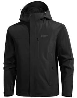 Pioneer Camp Herren-Regenjacke, wasserdicht, mit Kapuze, leichter Regenmantel für Outdoor-Wandern, 4 Taschen, Windbreaker, Schwarz, XL von Pioneer Camp