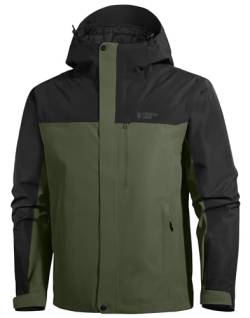 Pioneer Camp Herren Regenjacke Wasserdicht Atmungsaktiv Outdoor Jacke Mit Kapuze 4 Taschen Militärgrün L von Pioneer Camp