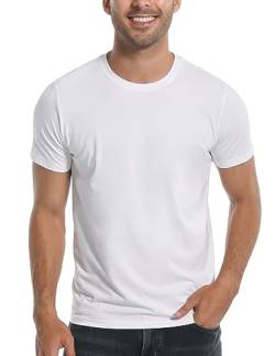 Pioneer Camp Herren-T-Shirt aus Bambusviskose, ultraweich, einfarbig, für Herren, kühlend, Rundhalsausschnitt, lässiges Basic-T-Shirt, 1er-Pack, Weiß, Mittel von Pioneer Camp