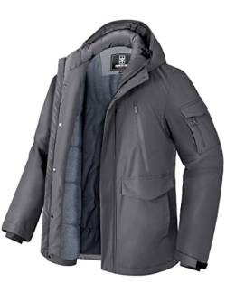 Pioneer Camp Herren Winter Jacke Wasserdicht Warm Fleece Gefüttert Winddicht Herren Parka Mit 9 Taschen Männer Outdoor Coat Jacket Hooded Grau M von Pioneer Camp