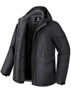 Pioneer Camp Herren Wintermantel Wasserdicht Fleece Gefüttert Warme Winterjacke mit 9 Taschen Isoliert Winddicht Mit Kapuze Parka, A-Schwarz, M von Pioneer Camp