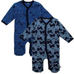 Pippi 2er Pack Baby Jungen Schlafstrampler mit Aufdruck, Langarm mit Füßen, Alter 1-2 Monate, Größe: 56, Farbe: Blau, 3821 von Pippi