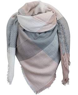 PiriModa XXL Schal Winterschal Karoschal Deckenschal Kariert Doppelschal (Grau/Rosa/Creme) von PiriModa