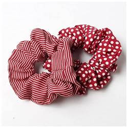Stirnband Damen 2 teile/los Streifen und Punkte Elastische Scrunchies Haarband Hair Seil Krawatte Mode Stipe for Frauen Mädchen Stirnband Damen Winter (Size : Red) von PiurUf