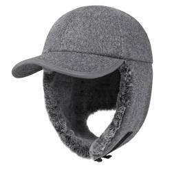 PivotWing Wintermütze Herren Winter Basecap mit Ohrenklappen Herren Damen Fellmütze Mütze mit Ohrenschutz Ohren Warme Fliegermütze Winter Baseball Cap Ushanka Russische, Dunkel Heather Grey von PivotWing