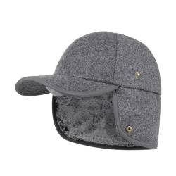 PivotWing Wintermütze mit Ohrenklappen Herren Damen Winter Basecap Baseball Cap with Earflap Ear Warmer Elmer Fudd Hat Kappe Mütze mit Ohren Ohrenschutz Fellmütze, Dunkles Heidekraut Grau von PivotWing