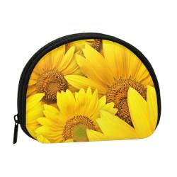 Bunte Blumen Münzgeldbörse Muschel Mini-Tasche Geldbörse Kleingeldtasche für Damen Mädchen Kinder, Sonnenblumen, gelbe Blumen, Einheitsgröße von Piwine