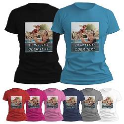 Frauen T-Shirt selbst gestalten * 100% Baumwolle * vollfarbig Bedruckt Oeko-TEX Tinte, Farbe:Pink, Größe:M von PixiPrints.com
