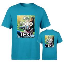 T-Shirt selbst gestalten * Aqua Blau in M * wahlweise einseitig oder doppelseitig Bedruckt mit eigenem Foto Text Logo Name * ringgesponnene Baumwolle * viele Farben und Größen von PixiPrints.com