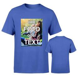 T-Shirt selbst gestalten * Blau in 4XL * Bedruckt mit eigenem Foto Text Logo Name * ringgesponnene Baumwolle * viele Farben und Größen von PixiPrints.com