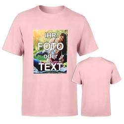 T-Shirt vollfarbig EINSEITIG Bedruckt mit eigenem Foto Text Logo Name selbst gestalten * ringgesponnene Baumwolle * digitaler Direktdruck, Farbe:Rosa, Größe:L von PixiPrints.com