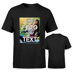 T-Shirt vollfarbig EINSEITIG Bedruckt mit eigenem Foto Text Logo Name selbst gestalten * ringgesponnene Baumwolle * digitaler Direktdruck, Farbe:Schwarz, Größe:XS von PixiPrints.com