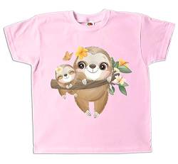 Kinder T-Shirt Faultier für Mädchen rosa (rosa, 128) von Pixkids
