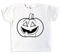 Kinder T-Shirt Halloween Kürbis zum bemalen und ausmalen mit Vordruck Spiel zum Kindergeburtstag Kindergarten gruselig Halloweenparty für Jungen und Mädchen (116) von Pixkids