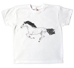 Kinder T-Shirt Pferd für Mädchen in weiß mit Aufdruck (128) von Pixkids