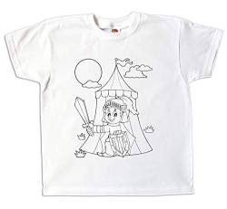 Kinder T-Shirt Ritter zum bemalen und ausmalen mit Vordruck Spiel kreatives Geschenk für Jungen und Mädchen (128) von Pixkids