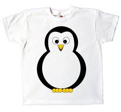 Kinder T-Shirt weiß Bedruckt lustiger Pinguin für Jungen und Mädchen (116) von Pixkids
