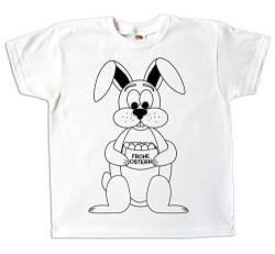 Ostern Kinder T-Shirt Osterhase zum bemalen und ausmalen mit Vordruck zum Kindergeburtstag oder als Ostergeschenk für Jungen und Mädchen (128) von Pixkids