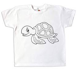 Pixkids Kinder T-Shirt Schildkröte zum bemalen und ausmalen mit Vordruck Spiel kreatives Geschenk für Jungen und Mädchen (128) von Pixkids