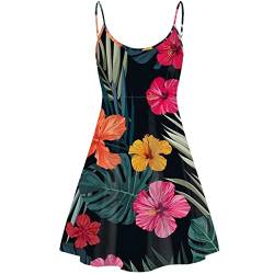 Pizding Damen Mädchen Sommer Ärmellos Kleid Röcke Strandkleidung Größe XS-4XL, Tropische Blütenblätter, XS von Pizding