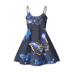 Pizding Damen Mädchen Sommer Ärmellos Kleid Röcke Strandkleidung Größe XS-4XL, blau mit schmetterlingen, XXXXL von Pizding