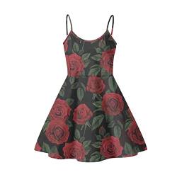 Pizding Damen Mädchen Sommer Ärmellos Kleid Röcke Strandkleidung Größe XS-4XL, rote rose, Medium von Pizding