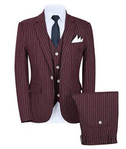 Pkrboro Herren Dreiteiliger Anzug mit Nadelstreifen und fallendem Revers Dresswear Smoking Set von Pkrboro